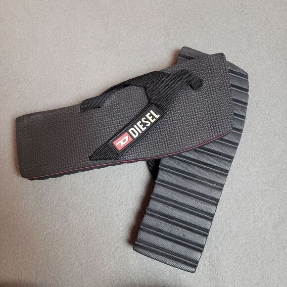 Rare Y2K Square Toe Black Diesel 8 Women or 6 Men Flip Flop Sandle Vtg Beach - Picture 7 of 13